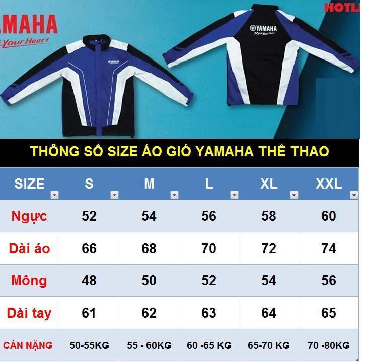 bảng size chuẩn áo gió