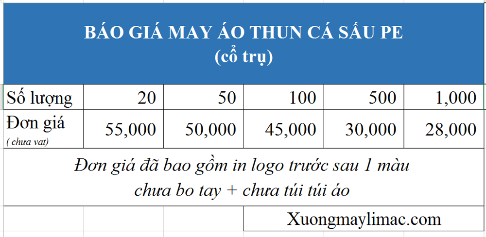 bảng báo giá áo thun cá sấu