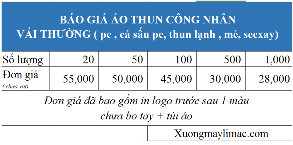 báo giá áo thun công nhân